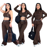 High bounce speed dry fitness yoga three piece set vest jacket wide leg pants casual sports suit