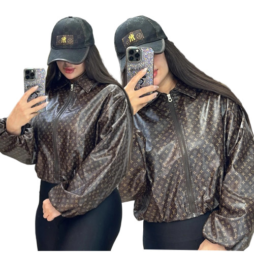 European and American women's leather jacket, jacket, lapel zipper, waist cinching, casual versatile leather jacket