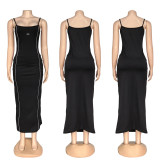 Line-paneled Two Piece Set  Short Zip-up Jacket Fitted Slip Dress
