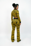 Autumn and winter irregular print splicing zipper hooded long sleeved multi bag sports and leisure set