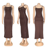 Line-paneled Two Piece Set  Short Zip-up Jacket Fitted Slip Dress