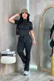 High elasticity slim fit and slimming sports set, double pull head short top, drawstring micro flared pants two-piece set