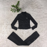 High elasticity nude yoga suit set, stand up collar slim fit top, high waist and hip lifting micro flared pants two-piece set