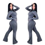 High elasticity nude yoga suit set, stand up collar slim fit top, high waist and hip lifting micro flared pants two-piece set