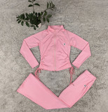 Foreign trade fashion yoga set, nude high elasticity fitness waist cinching suit, casual running sports set