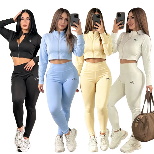 Naked yoga long stretch quick drying tight fitting sports jacket set