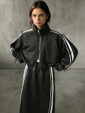 Autumn and winter stand up collar striped cardigan sweatshirt, slimming and high waisted half length long skirt set
