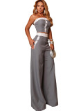 Fashion strapless striped pants set