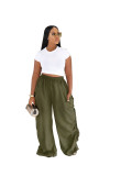 High waisted loose Haren pants with drawstring pleats, white outfit, plus size casual pants