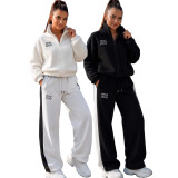 Casual sports letter zipper cardigan jacket fashionable autumn and winter loose pants two-piece set