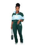 Autumn fashion lapel solid color patchwork five quarter sleeve top, high waisted pants casual set