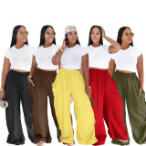 High waisted loose Haren pants with drawstring pleats, white outfit, plus size casual pants