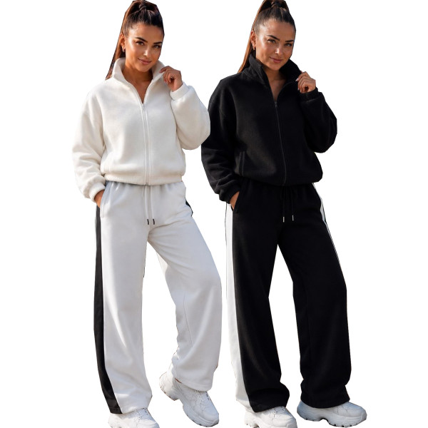 Fashion contrasting sports cardigan loose pants street casual autumn and winter set