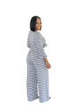 Fashion striped casual deep V-suit long sleeved top, high waisted pants two-piece set