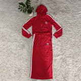 Hooded sweatshirt and skirt set with zipper cardigan + drawstring skirt two-piece set