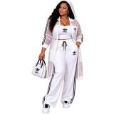Autumn and Winter New Loose Tank Top Pants Mesh Hoodie Embroidered 3-Piece Set
