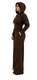 Autumn and winter zipper pocket drawstring pleated hooded chicken eye strap wide leg pants sports set