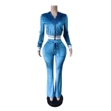 Golden Velvet Set Elastic Slimming Pants Small Horn Two Piece Set