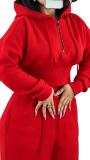 Autumn and winter zipper pocket drawstring pleated hooded chicken eye strap wide leg pants sports set