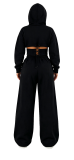 Autumn and winter zipper pocket drawstring pleated hooded chicken eye strap wide leg pants sports set