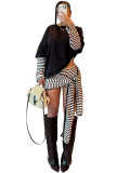 European and American fashion women's fake two-piece spliced long sleeved top with stripes, ribbons, straps, shorts two-piece set