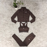 Naked slimming yoga suit three piece set, high elasticity slimming running exercise set (including chest cushion)