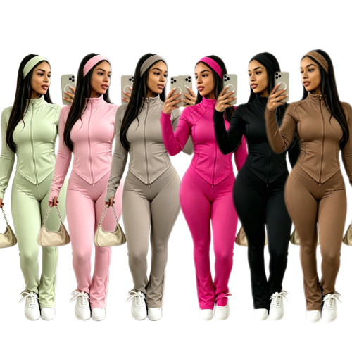 Sports and casual women's sexy tight fitting long sleeved micro trumpet three piece set