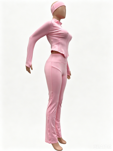 Sports and casual women's sexy tight fitting long sleeved micro trumpet three piece set