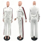Autumn and Winter New Fashionable Sports Loose Ribbon Wide Leg Embroidered Coat Set