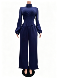 Autumn and Winter Zipper High Collar Adjustable Wide Leg Waist Casual jumpsuit