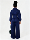 Autumn and Winter Zipper High Collar Adjustable Wide Leg Waist Casual jumpsuit