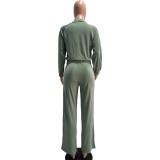 Fashion women's two-piece set with contrasting color lines, wide leg straight leg pants