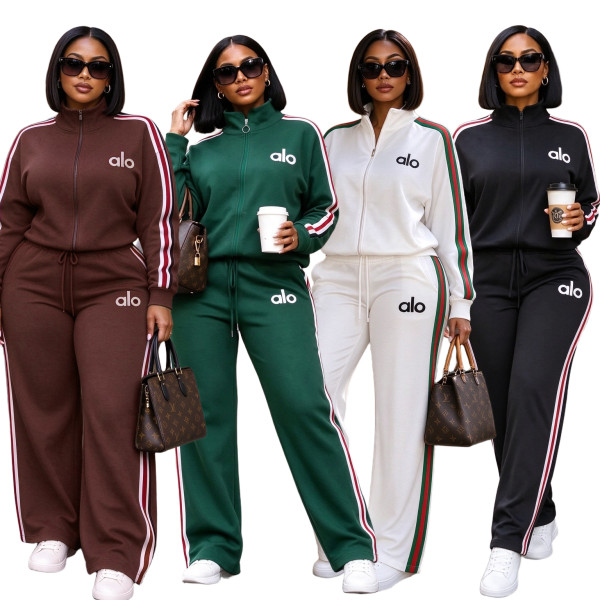 Autumn and Winter New Fashionable Sports Loose Ribbon Wide Leg Embroidered Coat Set
