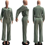 Fashion women's two-piece set with contrasting color lines, wide leg straight leg pants