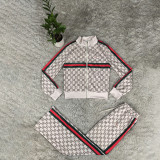 Stand up collar long sleeved cardigan high waist straight leg wide leg pants two-piece casual sports suit