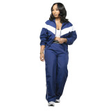 Leisure sports set zipper cardigan elastic waistband pants two-piece set