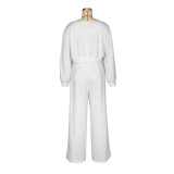 Off shoulder sweatshirt set, loose wide leg pants, casual sports two-piece set