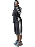 Stand up zipper jacket with contrasting stripes on the sides, two piece set of seven inch wide leg pants