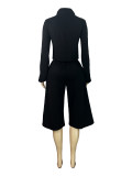 Stand up zipper jacket with contrasting stripes on the sides, two piece set of seven inch wide leg pants