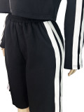 Stand up zipper jacket with contrasting stripes on the sides, two piece set of seven inch wide leg pants