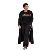Fashionable temperament woven ribbon embroidered long sleeved long pants jacket hooded 3-piece set