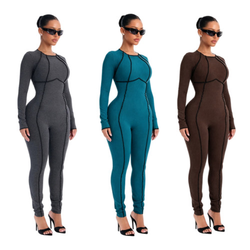 Elastic slim fit sports jumpsuit