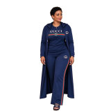 Fashionable temperament woven ribbon embroidered long sleeved long pants jacket hooded 3-piece set