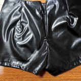 Leather jacket shorts elastic suit retro style button up jacket