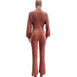 Sexy loose long sleeved micro trumpet two-piece set [including fishbone]