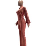 Sexy loose long sleeved micro trumpet two-piece set [including fishbone]