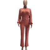 Sexy loose long sleeved micro trumpet two-piece set [including fishbone]