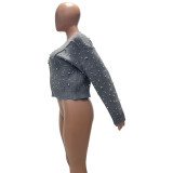 Fashionable casual nail pearl sweater jacket