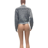 Fashionable casual nail pearl sweater jacket