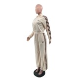Sports style loose fit slimming embroidery stand up collar zipper jacket wide leg pants two-piece set